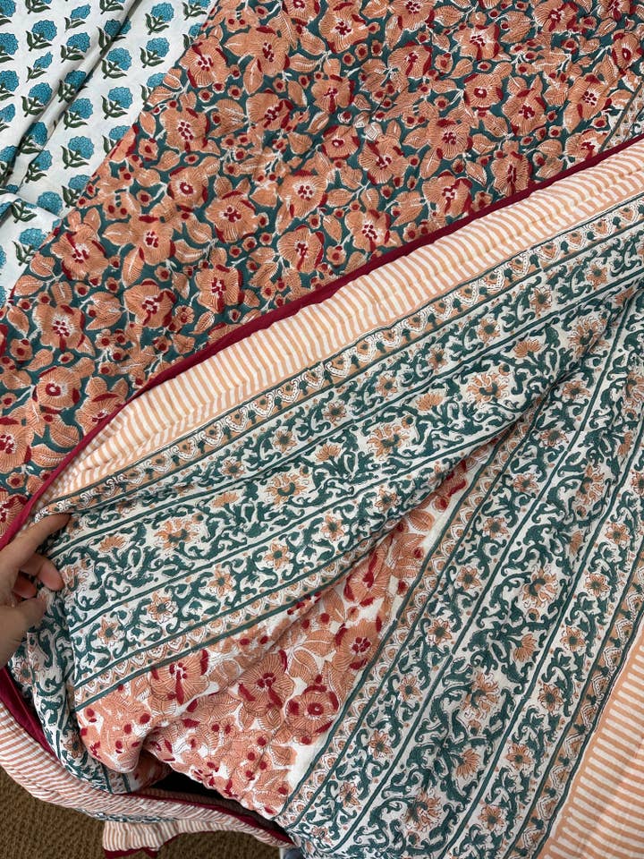 150 x 220cm Print Block Padded Quilt - Easton for wholesale by The India Shop