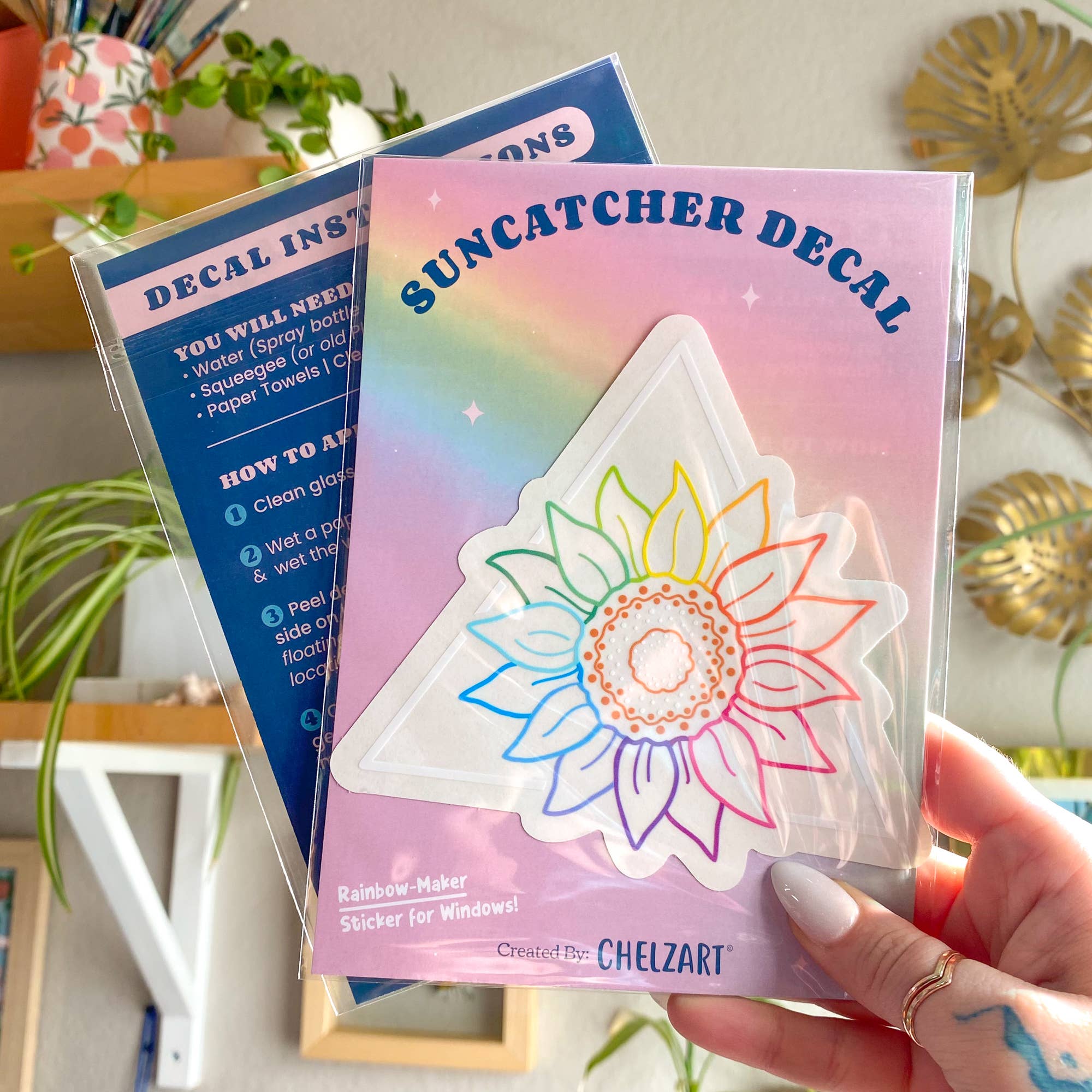 Chelzart - Wholesale Suncatcher - Rainbow Sunflower Suncatcher Decal | Floral Accessories1