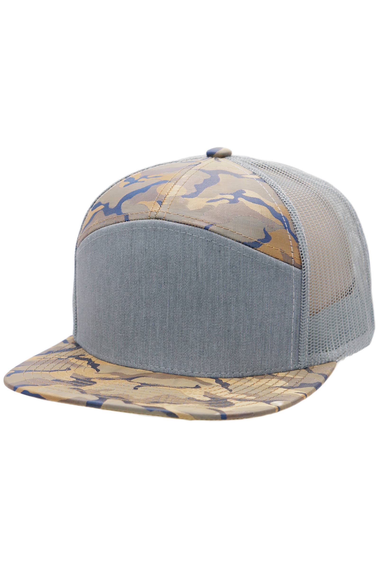Cap Zone - Wholesale Trucker Hat - Unisex - Solid Front Nylon Camo 7 Panel Flat Trucker Hat21