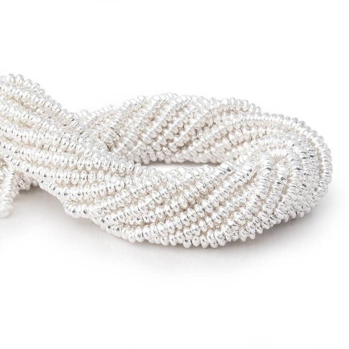 Beads of Cambay - Wholesale Beads - 3mm Sterling Silver Plain Disc 8 inch 130 beads