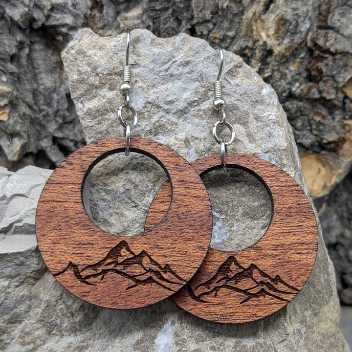 The Forest and Forge - Wholesale Dangle Earrings - Mountain Hoop Wood Earrings0