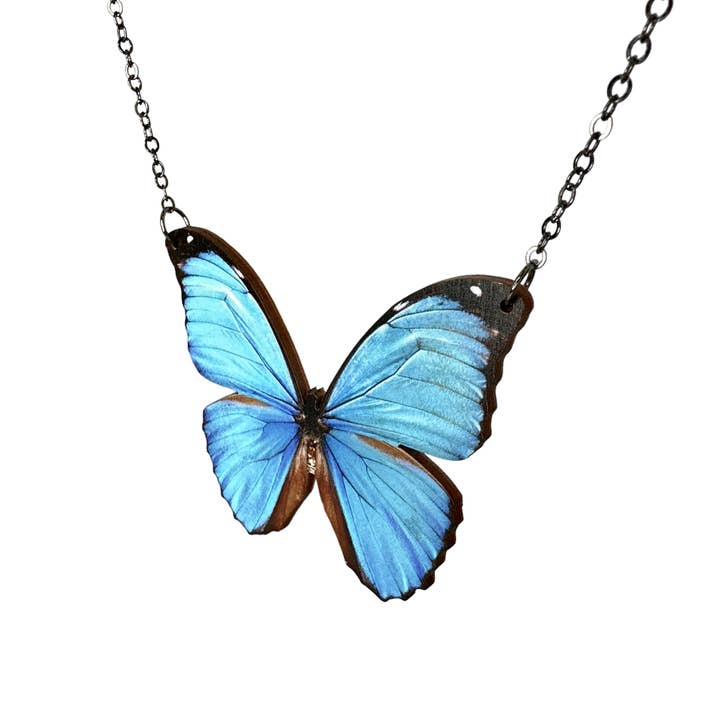 As pictured Blue Morpho Butterfly Necklace #6142 for wholesale on Faire1