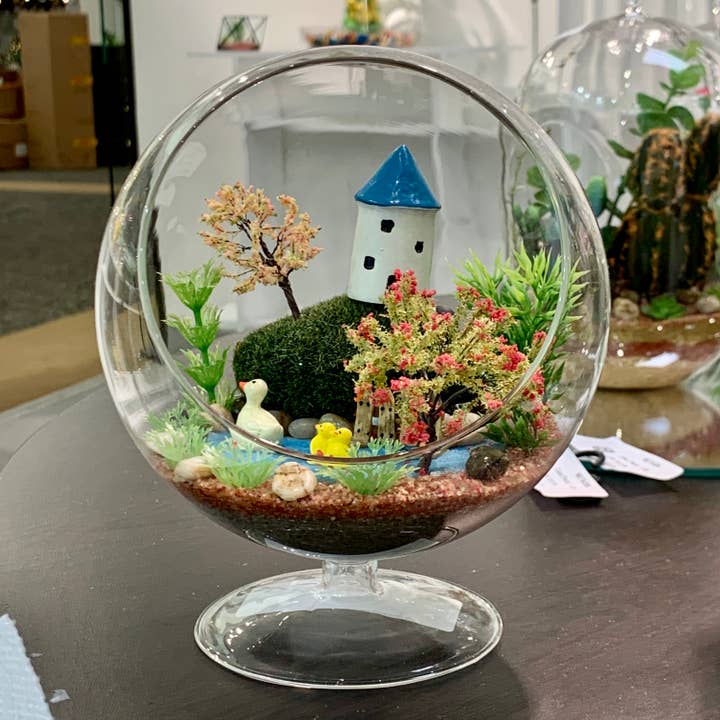 WGV International - Wholesale Terrarium - WGV Slant Bowl Terrarium On Stem - 6" x 7"H4