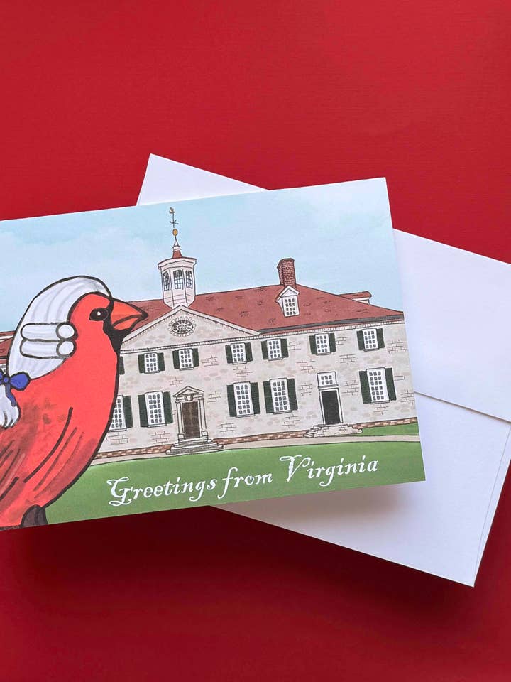 Mount Vernon Cardinal "Greetings from Virginia" card for wholesale by Alexandra Schmeling Fine Art