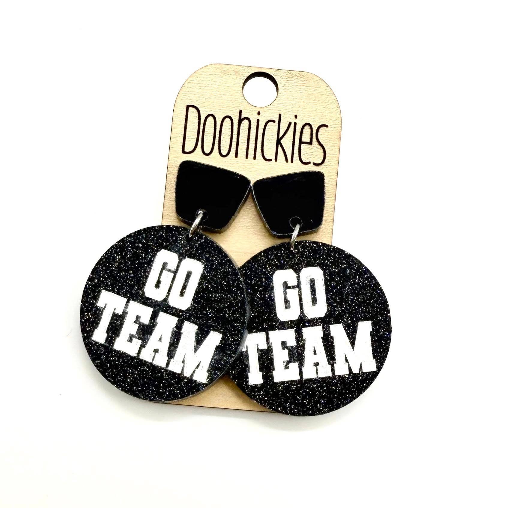 Doohickies – wholesale Dangle earrings – Go Team Glitter Piggyback Dangles - Custom Spirit Football Earrings - 9 Color Options9