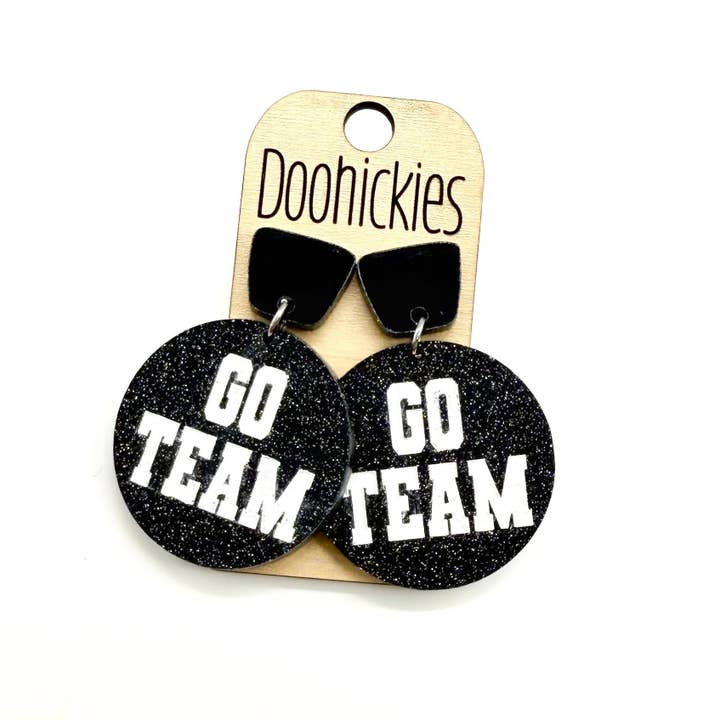 Doohickies – wholesale Dangle earrings – Go Team Glitter Piggyback Dangles - Custom Spirit Football Earrings - 9 Color Options9