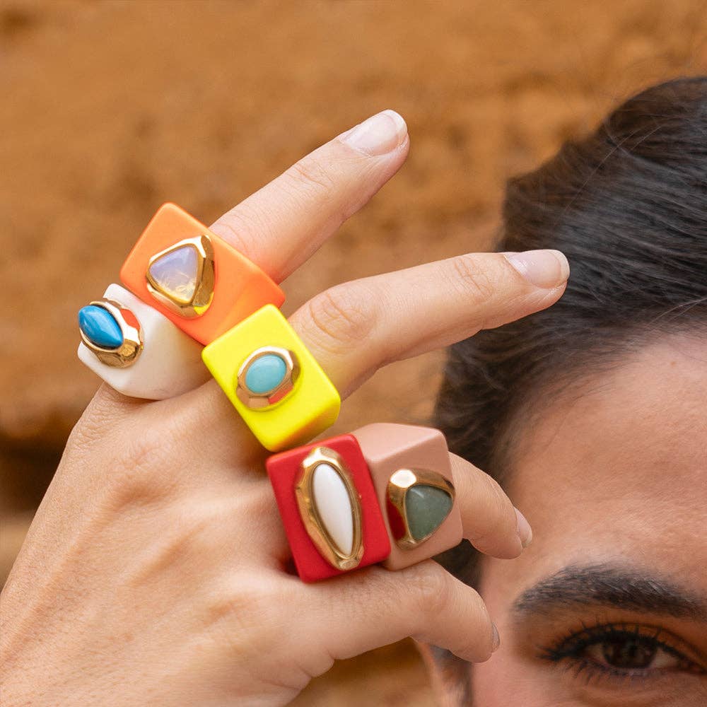 ÉMOLO - Wholesale Cocktail/Statement Ring - Large pistachio green ring with mother-of-pearl3