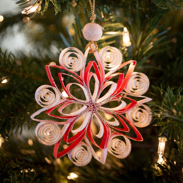Artschatz LLC - Wholesale Ornament - Quilling Snowflake "Neve" white / red with gold glitter - 4 inch Ø | Christmas / Winter0