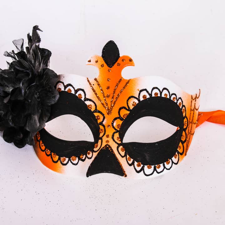 Regalmoda - Vente Déguisement – femme - Masque Halloween - Colombina Muerte orange2