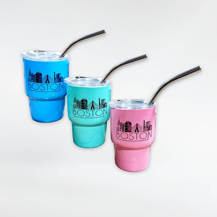 Boston Mini Stainless Straw Tumbler Shot Glass for wholesale by Commonwealth Souvenirs