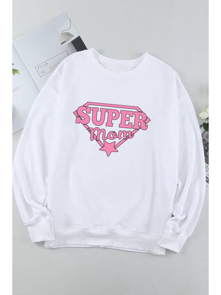 HARANG - Wholesale Graphic sweatshirt – Women’s - M8684-SW SUPER MOM graphic sweatshirts