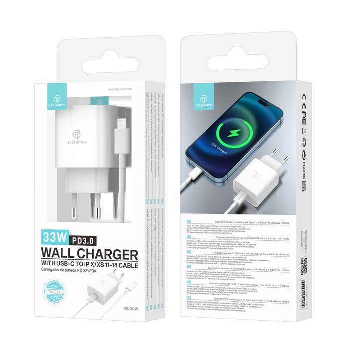 TECHANCY - Wholesale Voedingsadapter/oplader - TECHANCY 33W PD3.0 USB-C snellader met Type-C naar Lightning-kabel5