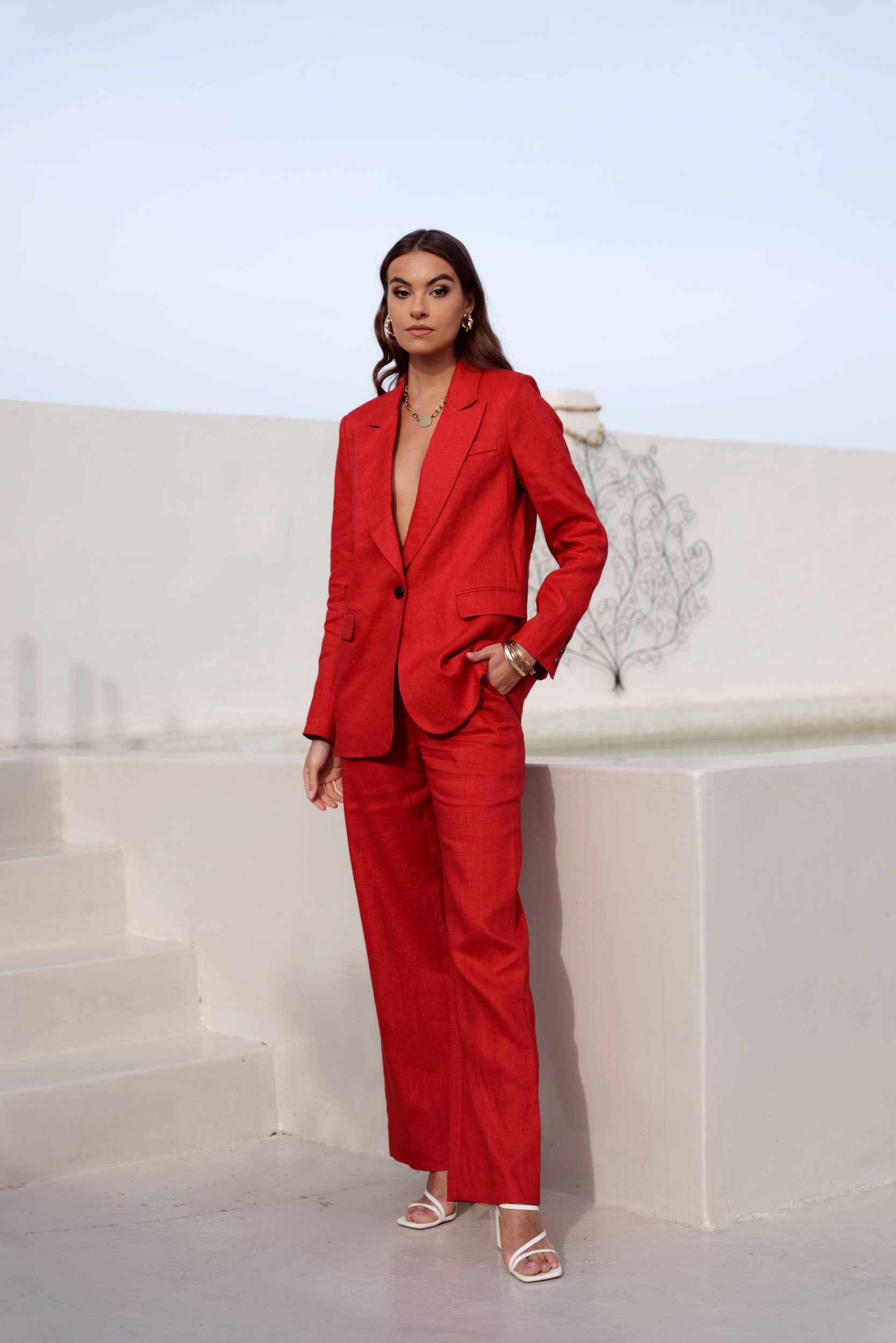 Attentif Paris - Venta al por mayor Blazer - Mujer - [De lino] Chaqueta blazer de corte recto en lino de calidad superior5