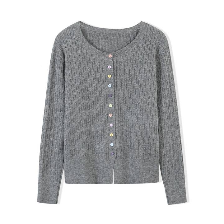 Finstrikket kabelstrikket cardigan med flere knapper i grå for engroshandel hos Last True Angel