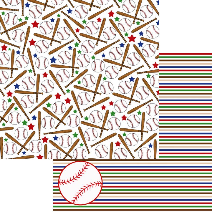 Sports Beat Collection Batter Up 12 x 12 Double-Sided Scrapbook Paper by SSC Designs - 15 Pack for wholesale by SSC Wholesale