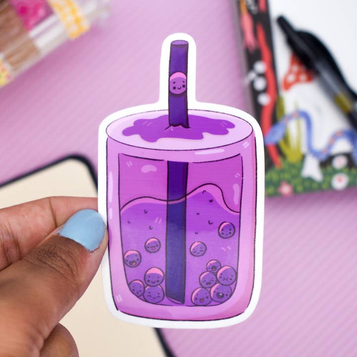 Taro Boba Tea Buddies Sticker | Waterproof Vinyl Sticker for wholesale by Ginger Bay Studios
