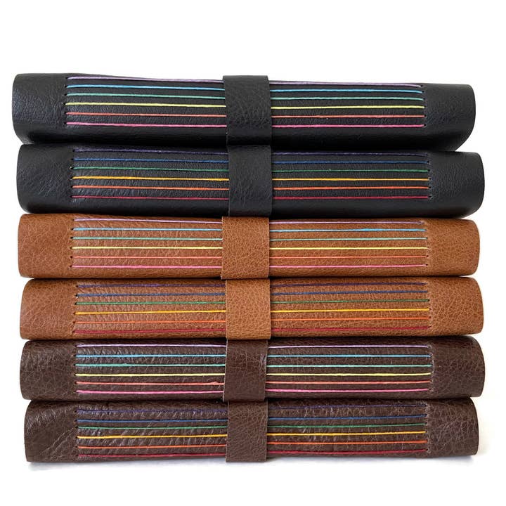 Rainbow Thread Leather Journal Sketchbook, Pride LGBTQ Gifts for wholesale by Absolutely EVO
