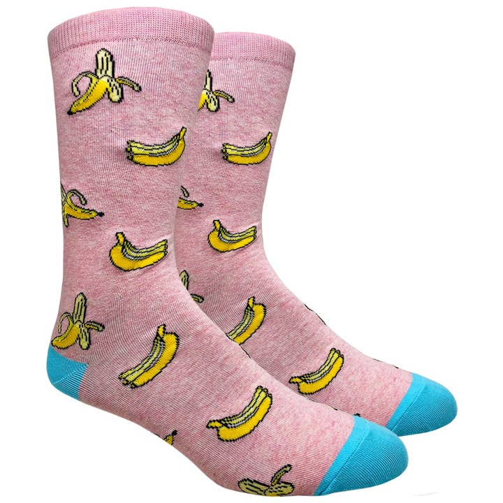 FineFit Men's Fun Novelty Socks - Bananas (Pink) for wholesale by Finefit
