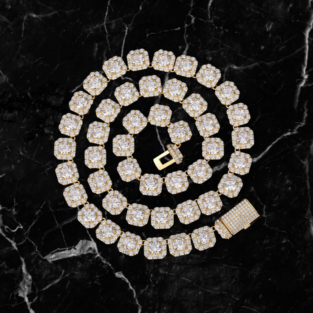 Drip Culture - Wholesale Link & Chain Necklace - 10mm 18k Gold Diamond Clustered Tennis Chain1