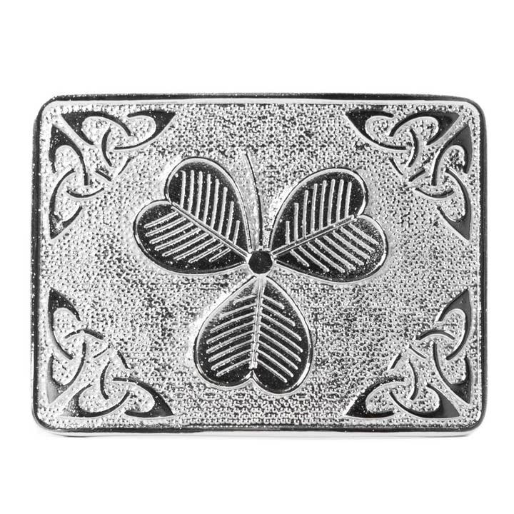 Fivela de Cinto com Nó Celta de Trevo - Acabamento Cromado por atacado de The Scotland Kilt Company