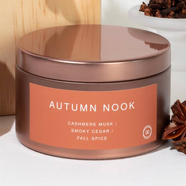 Autumn Nook Metal Tin for wholesale by Blank Mason