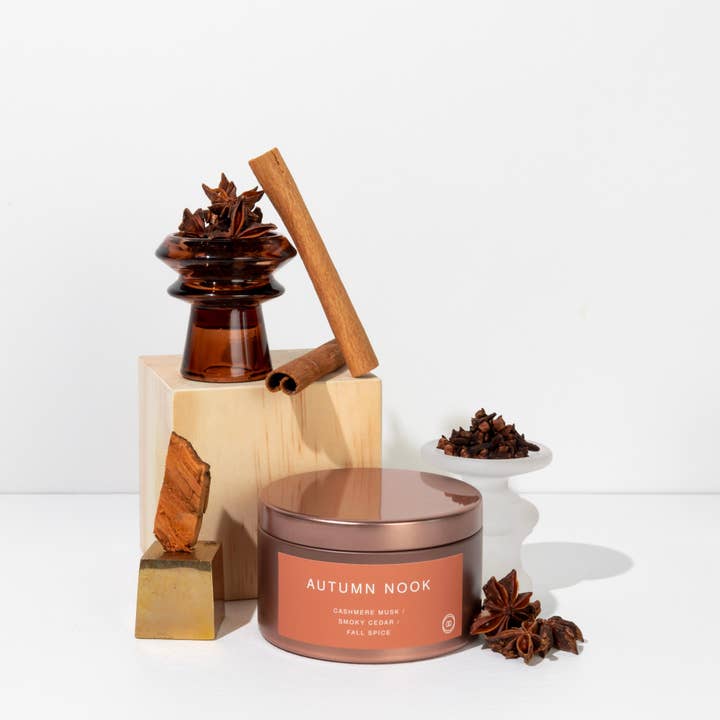 Autumn Nook Metal Tin for wholesale by Blank Mason