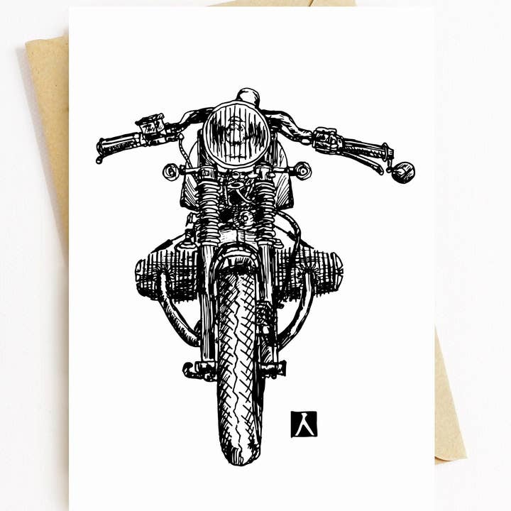 5x7 Inch Greeting Card With A Cafe Racer Pen Drawing for wholesale by Bellavance Ink