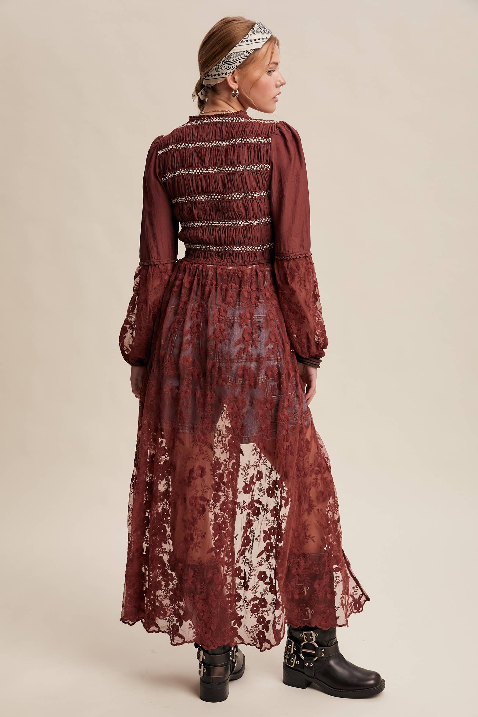 Listicle - Wholesale Kimono - Women's - Lace-Up Embroidered Maxi Kimono LJ026122