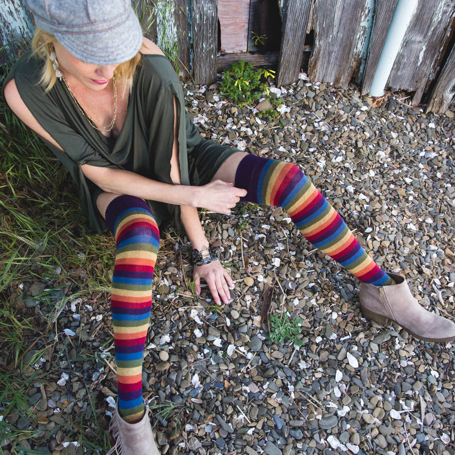 RocknSocks - Wholesale Socks - Women's - Iris Rainbow Striped Over the Knee Socks1