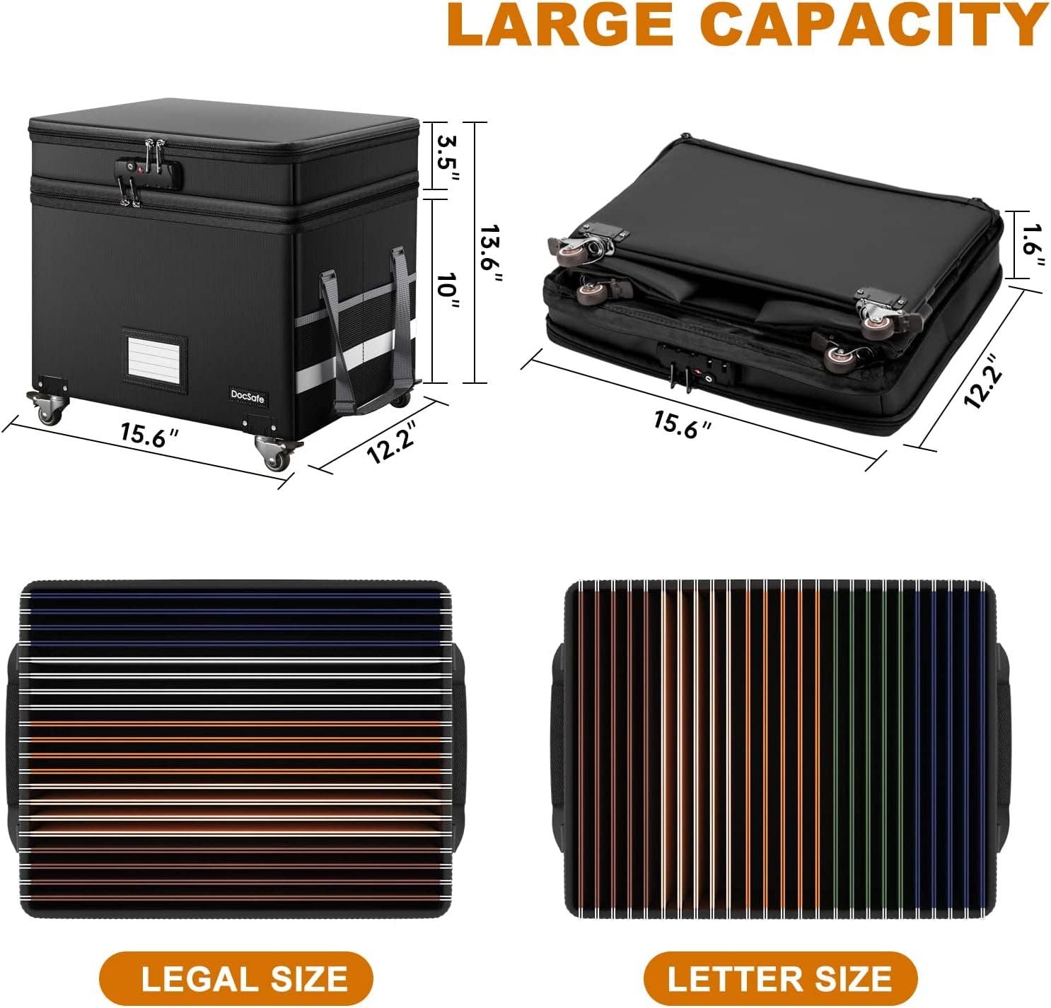 Black Fireproof File Box With Lock Wheels Rolling Portable for wholesale on Faire6
