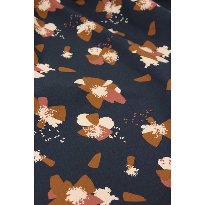 Eglantine et Zoé - Wholesale Fabric - Ink Blue Anemone Cotton Jersey Fabric