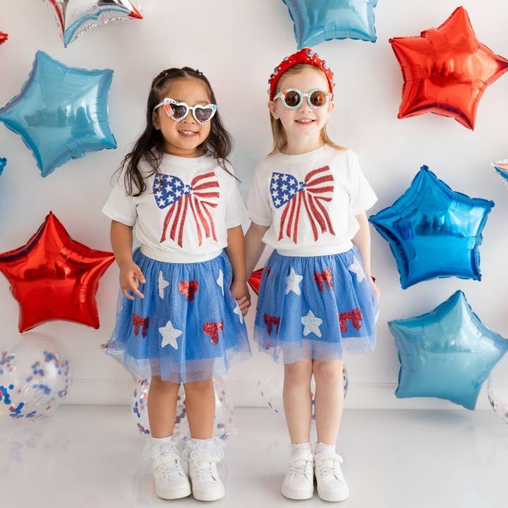Sweet Wink - Wholesale T-Shirt - Kids - Patriotic Sequin Bow Patch Short Sleeve T-Shirt - Kids