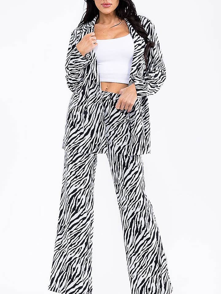LONG SLEEVE BLAZER ELASTIC WAIST PANTS ANIMAL SET for wholesale by ROUSSEAU