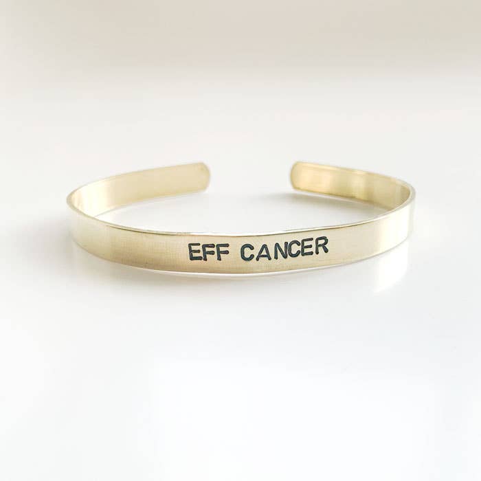 EFF CANCER, Hand stamped brass cuff, jewelry that says fuck for wholesale by Grey Theory Mill