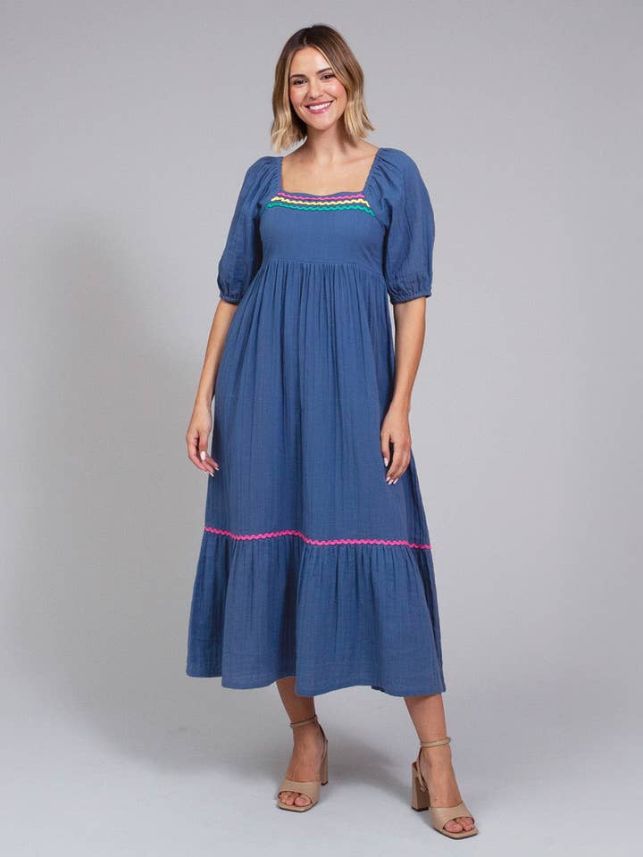 Cattistock Ric Rac Muslin Dress Navy for wholesale by Kite Clothing