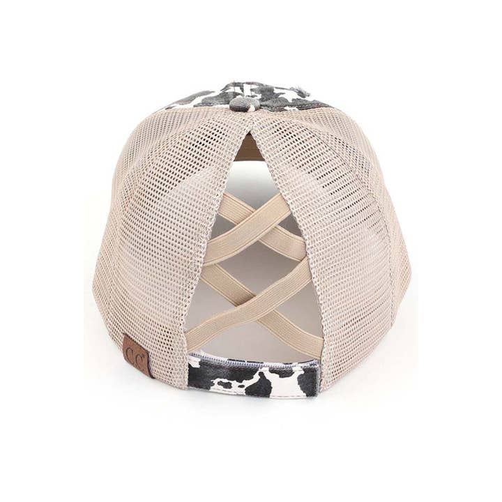 Hana - Wholesale Ponytail Cap - Women's - C.C Cow Print Mesh Criss Cross Ponytail Baseball Cap