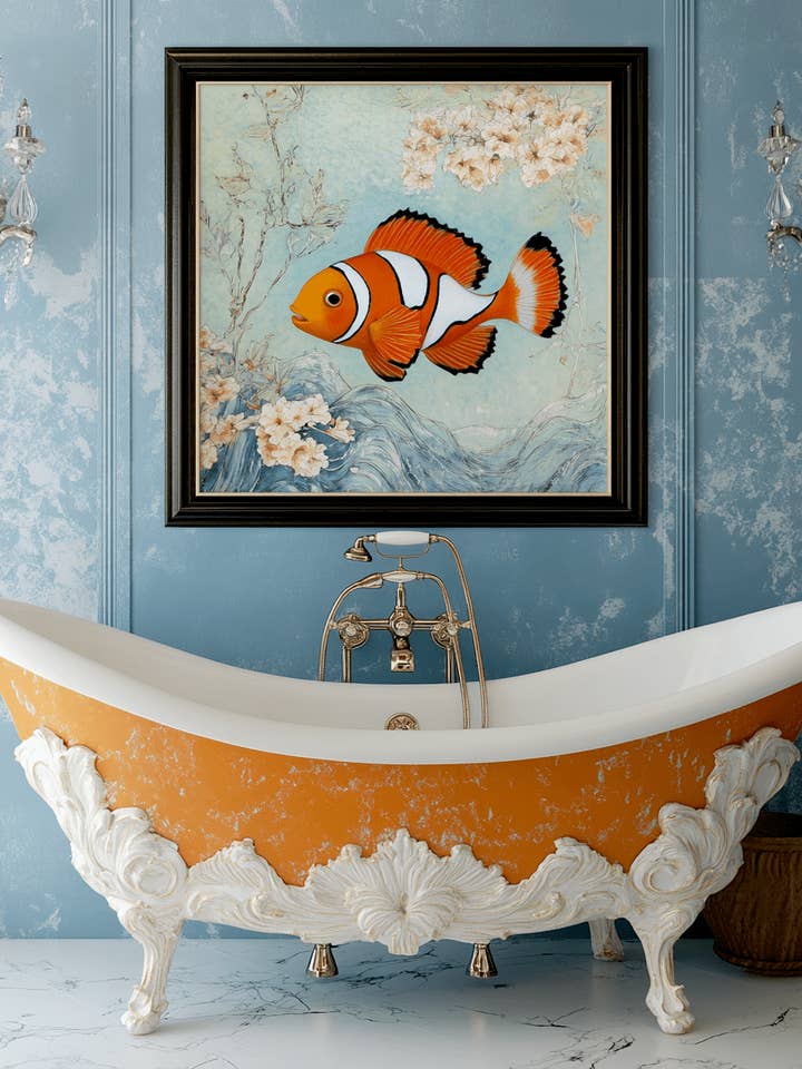 Clownfish Artwork Above Bathtub - Bathroom Wall Art Prints – 8″x10″ Artwork for 11″x14″ Frame for wholesale by Mowbi