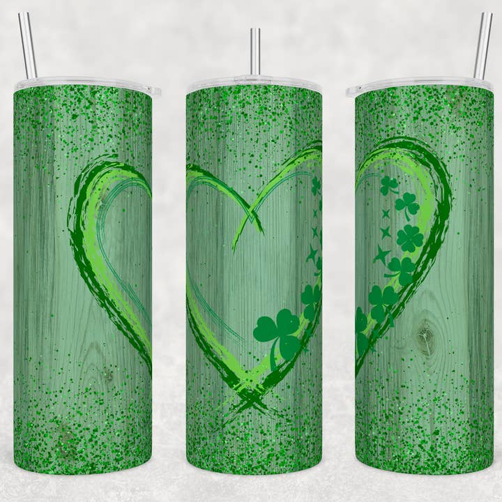 Green Heart St. Patrick's Shamrock Skinny Tumbler van 20 oz voor wholesale door Dogwood Graphics & Design