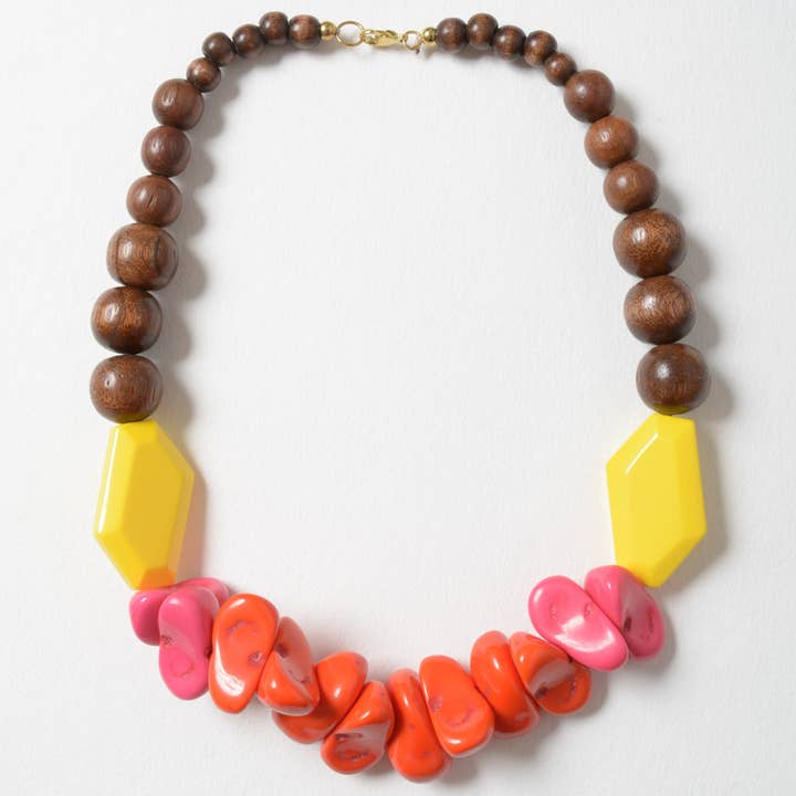 Leto Accessories - Wholesale Beaded/Pearl Necklace - Chunky Neon and Wood Beaded Statement Necklace