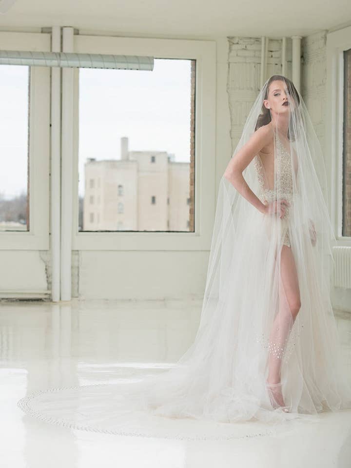 Helena Two-Tier Cathedral Crystal Veil for wholesale by Ariel Taub