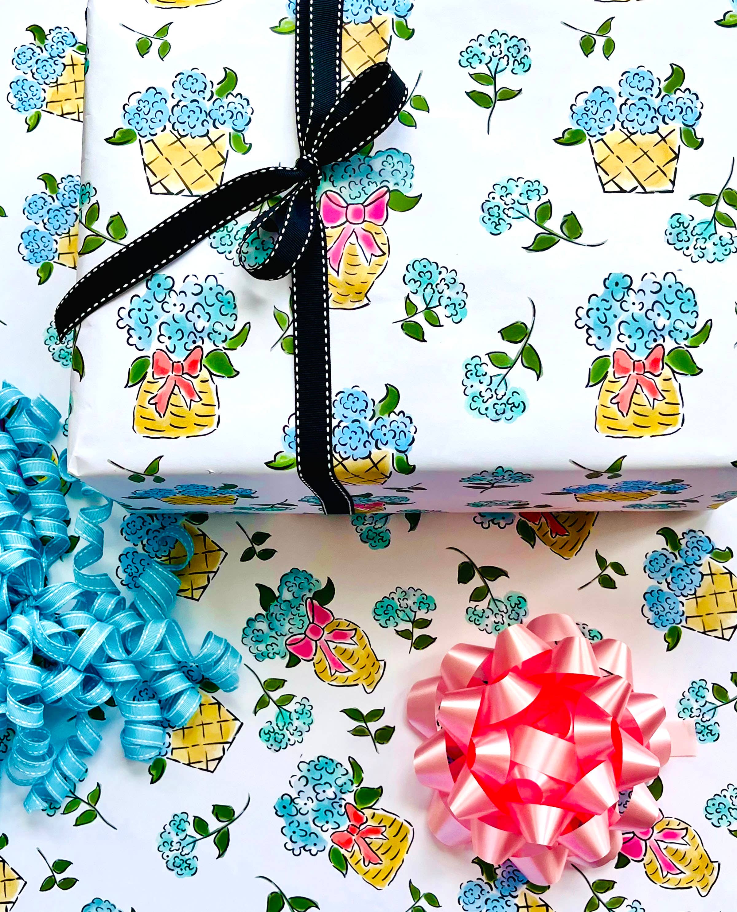 Little Desk Drawer - Wholesale Flat Wrap - Hi Hydrangea! Flat Wrap Sheet / Hydrangea Wrapping Paper