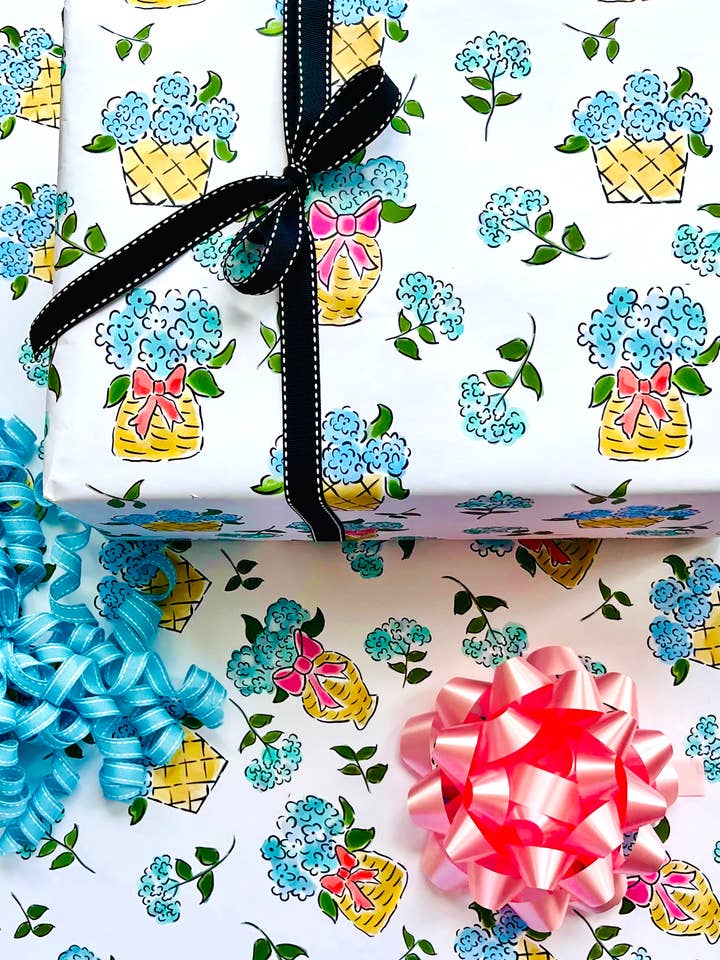 Salut Hortensia ! Feuille d'emballage plate / Papier d'emballage Hortensia pour la vente par Little Desk Drawer