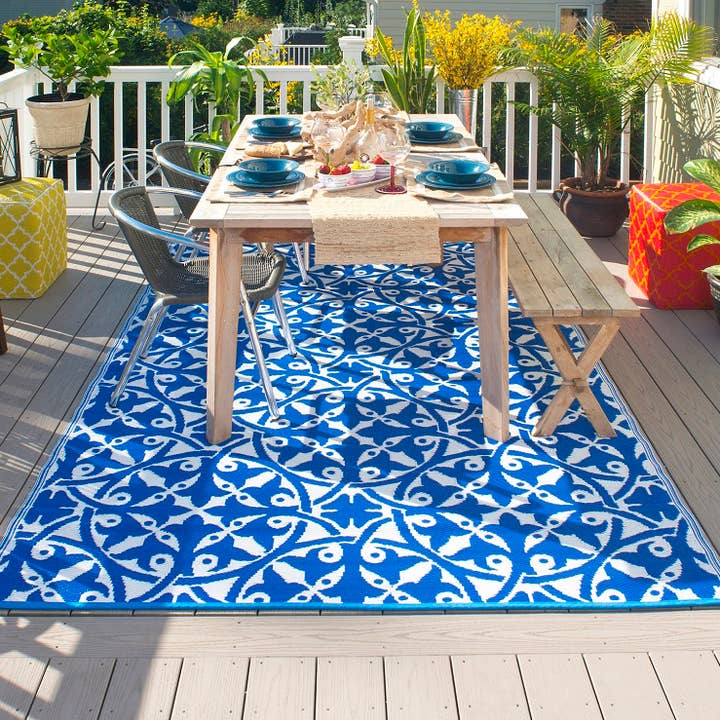 Fab Habitat - Wholesale Area Rug - San Juan - Dark Blue Farmhouse Outdoor Rug for Patio