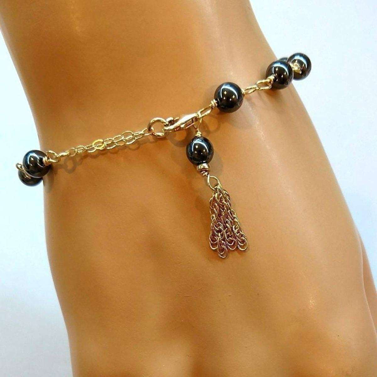 Alexa Martha Designs - Wholesale Link & Chain Bracelet - Adjustable 14 KT Gold Filled Hematite Gold Chain Tassel Bracelets2