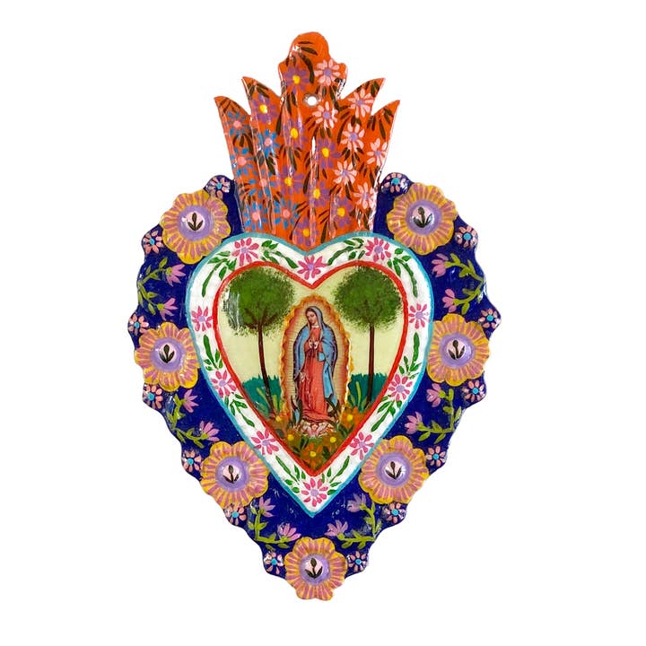 Tesoros Trading Company - Wholesale Wall Accent - Painted Milagro Heart, Sm, Peru5