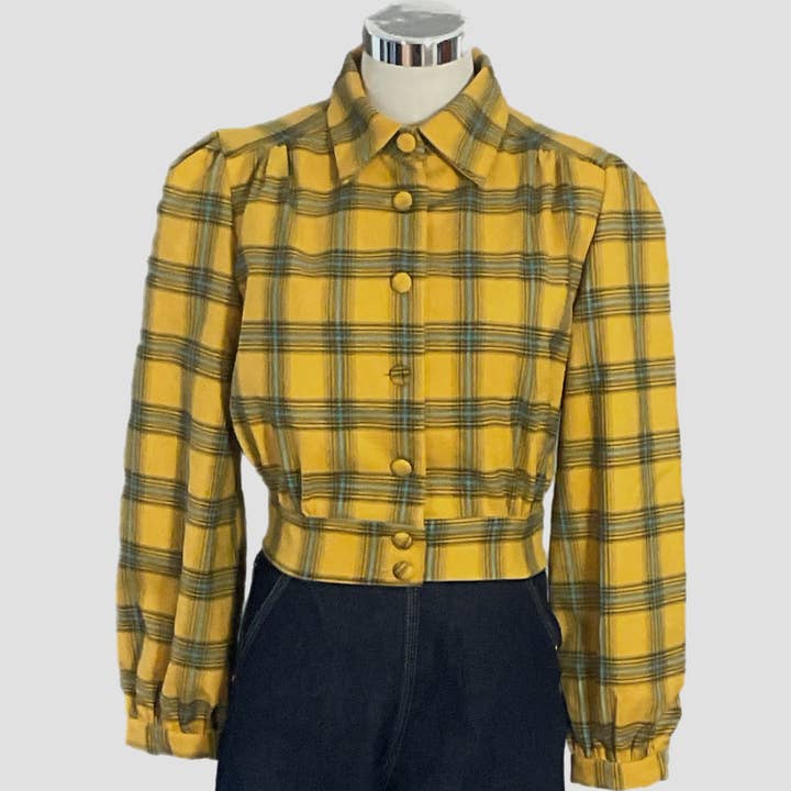 Rosie Jacket Mustard Plaid Vintage Style crop Jacket and other Purchase Wholesale mustard gray. Free Returns & Net 60 Terms on Faire trending on Faire.