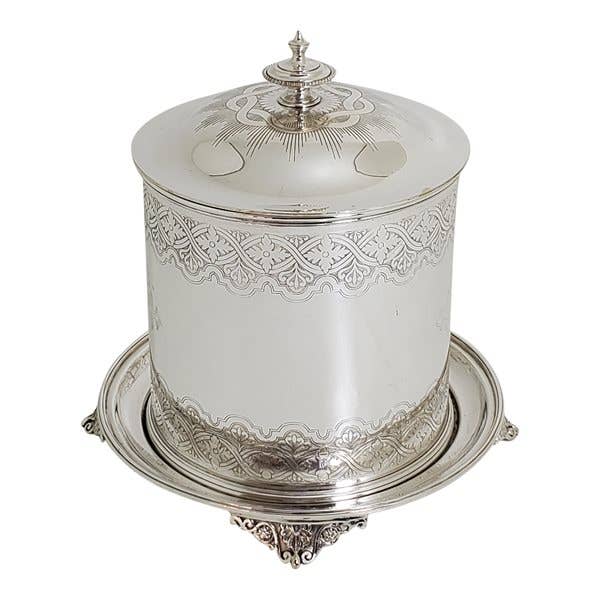 Corbell Silver – wholesale Kakburk – Kex låda runda graverade engelska silver platta c.1865