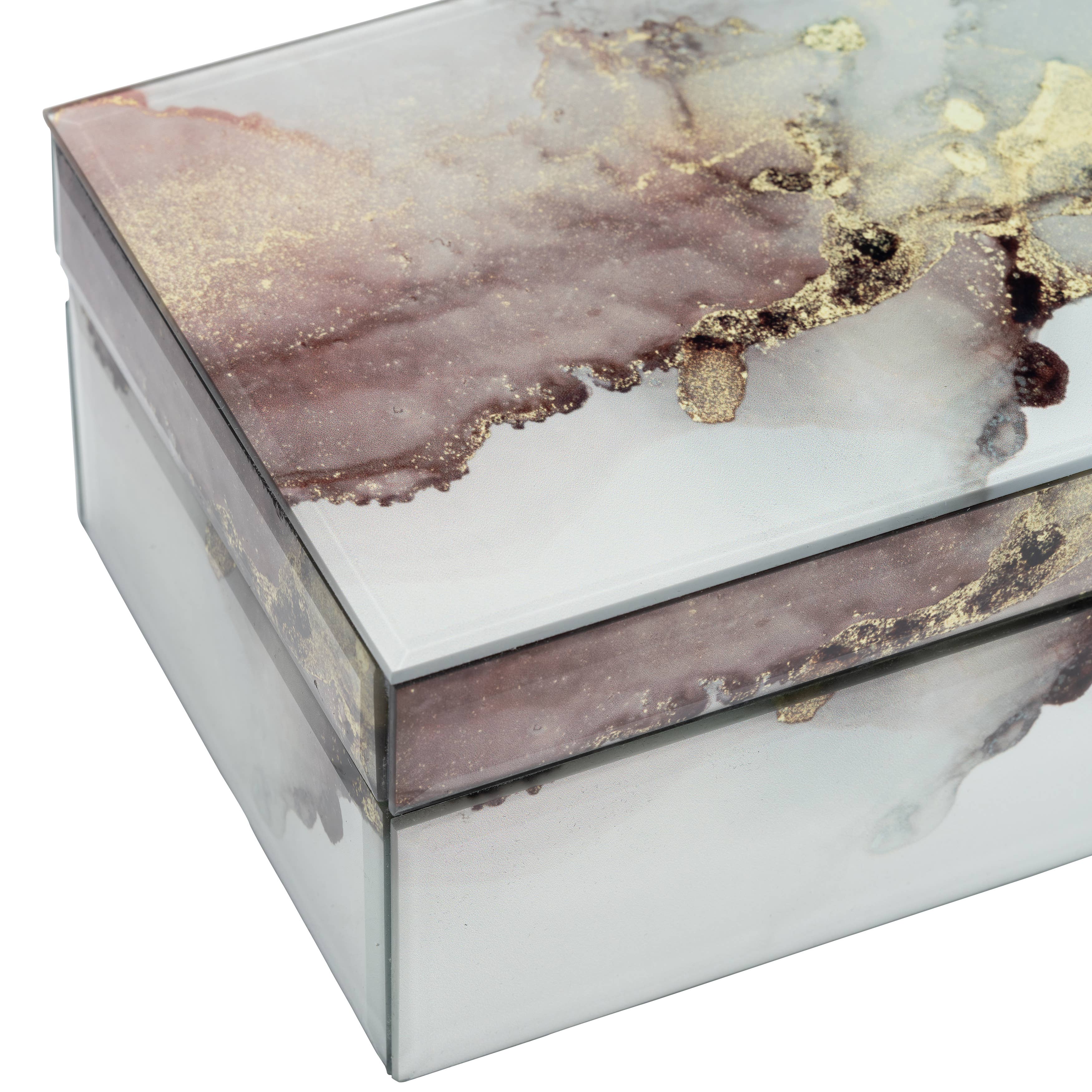 Sagebrook Home - Wholesale Decorative Box - Decorative Box - White/Beige/Gold Wood Abstract, 8x3 in.10