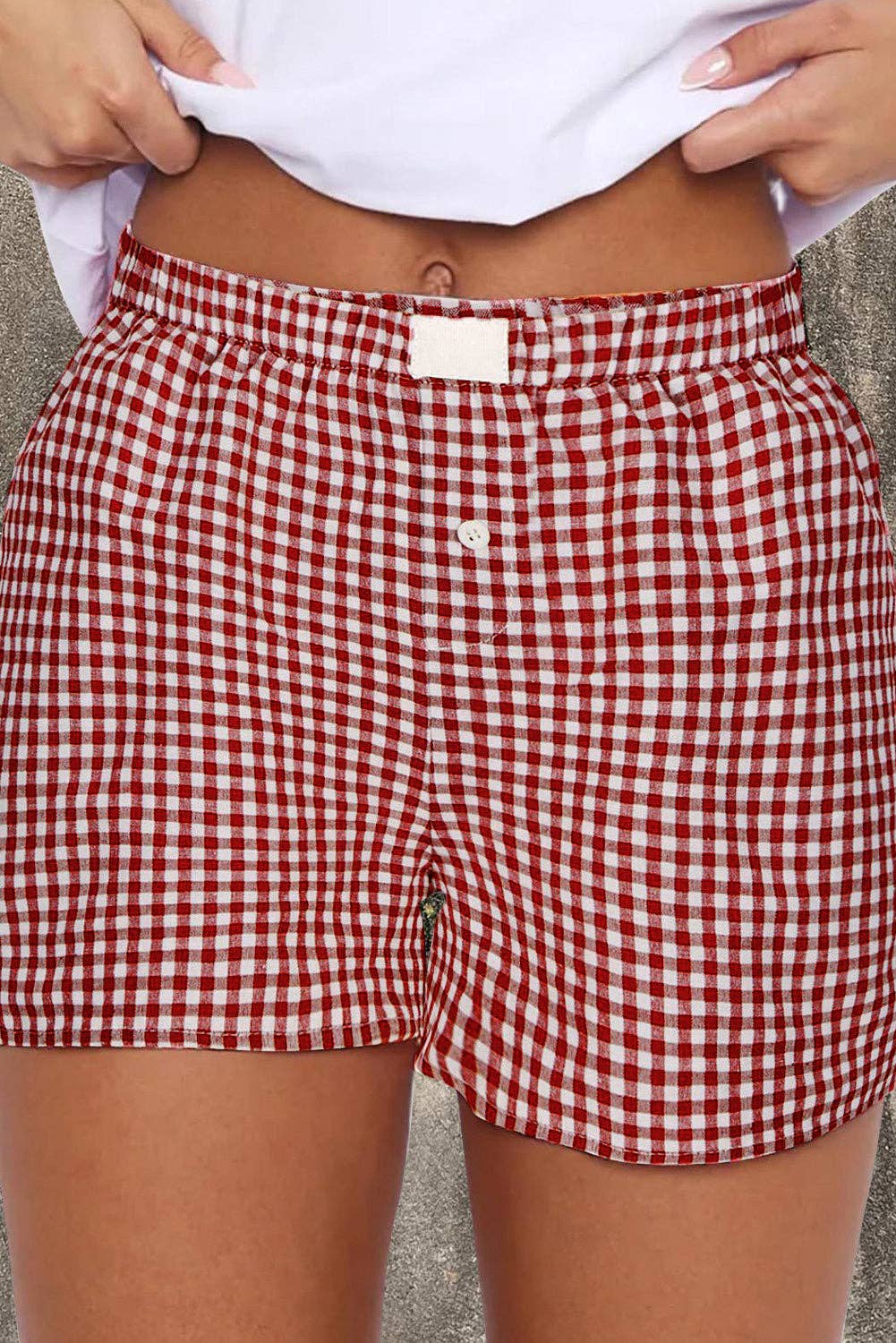 Lovesoft - Wholesale Shorts - Women's - Red Plaid Gingham Printed High Waist Shorts2