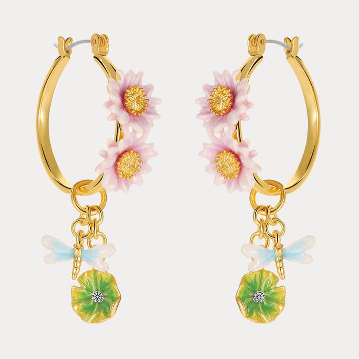 Lotus Dragonfly Hoop Earrings for wholesale by Verdivine